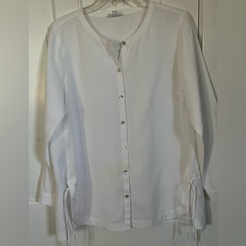 J. Jill Love Linen 100% White Linen Button Up Shirt Tunic Dress Size Medium Boho